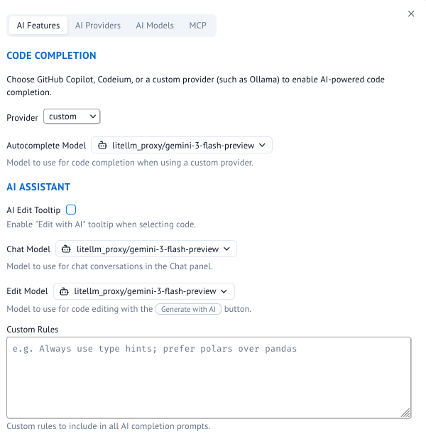 AI Features configuration