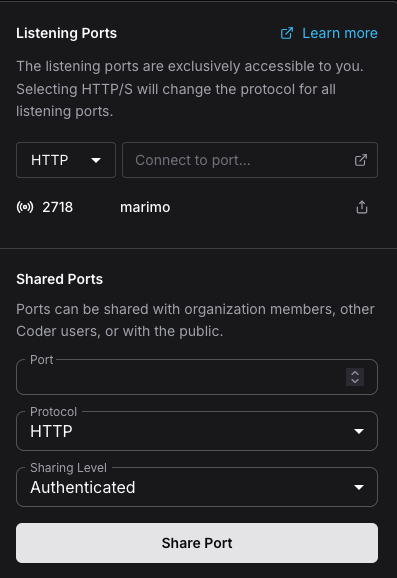 Workspace Ports Menu